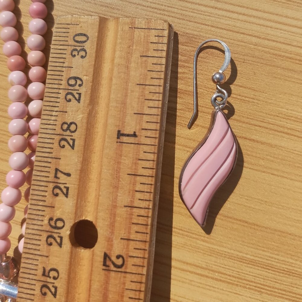 Jay King DTR mine finds carved Wave Pink Opal Necklace Earrings set 925 rare - Picture 4 of 11